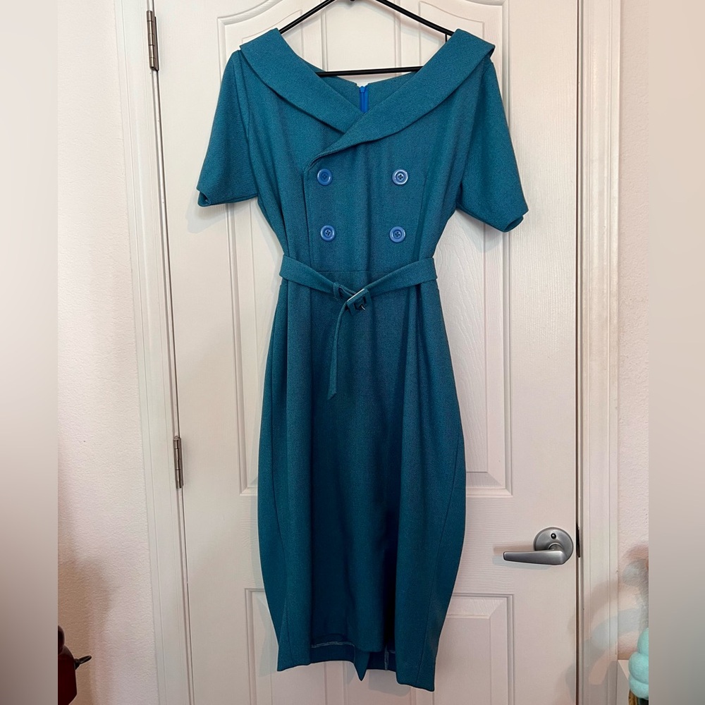NWOT Retro Double Breasted Belted Shift Dress Madmen Mrs. Maisel size 12/L